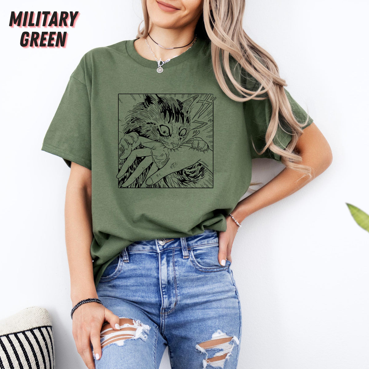 Unisex Cat Bite Shirt, Retro Junji Ito Horror Graphic Tee