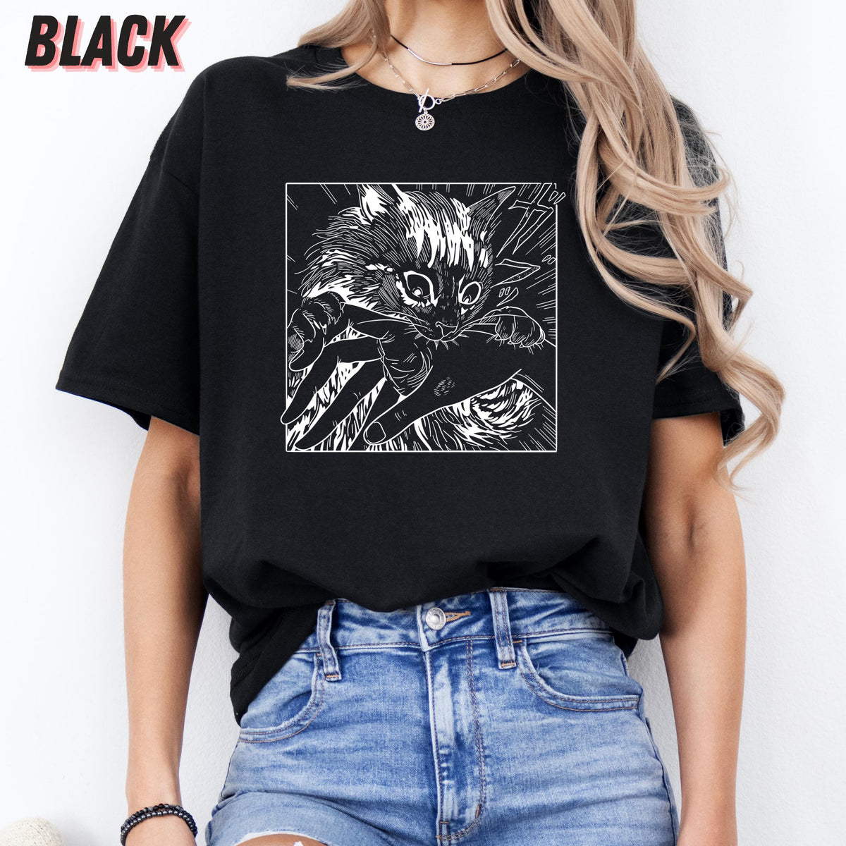 Unisex Cat Bite Shirt, Retro Junji Ito Horror Graphic Tee