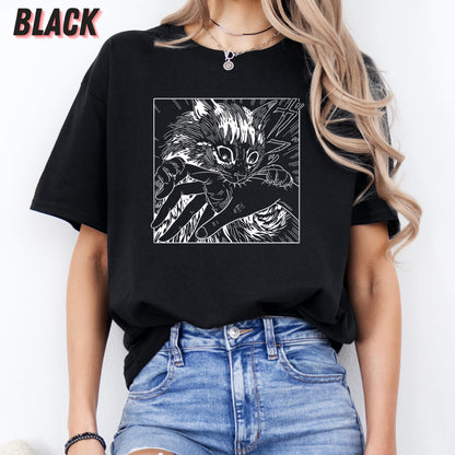 Unisex Cat Bite Shirt, Retro Junji Ito Horror Graphic Tee