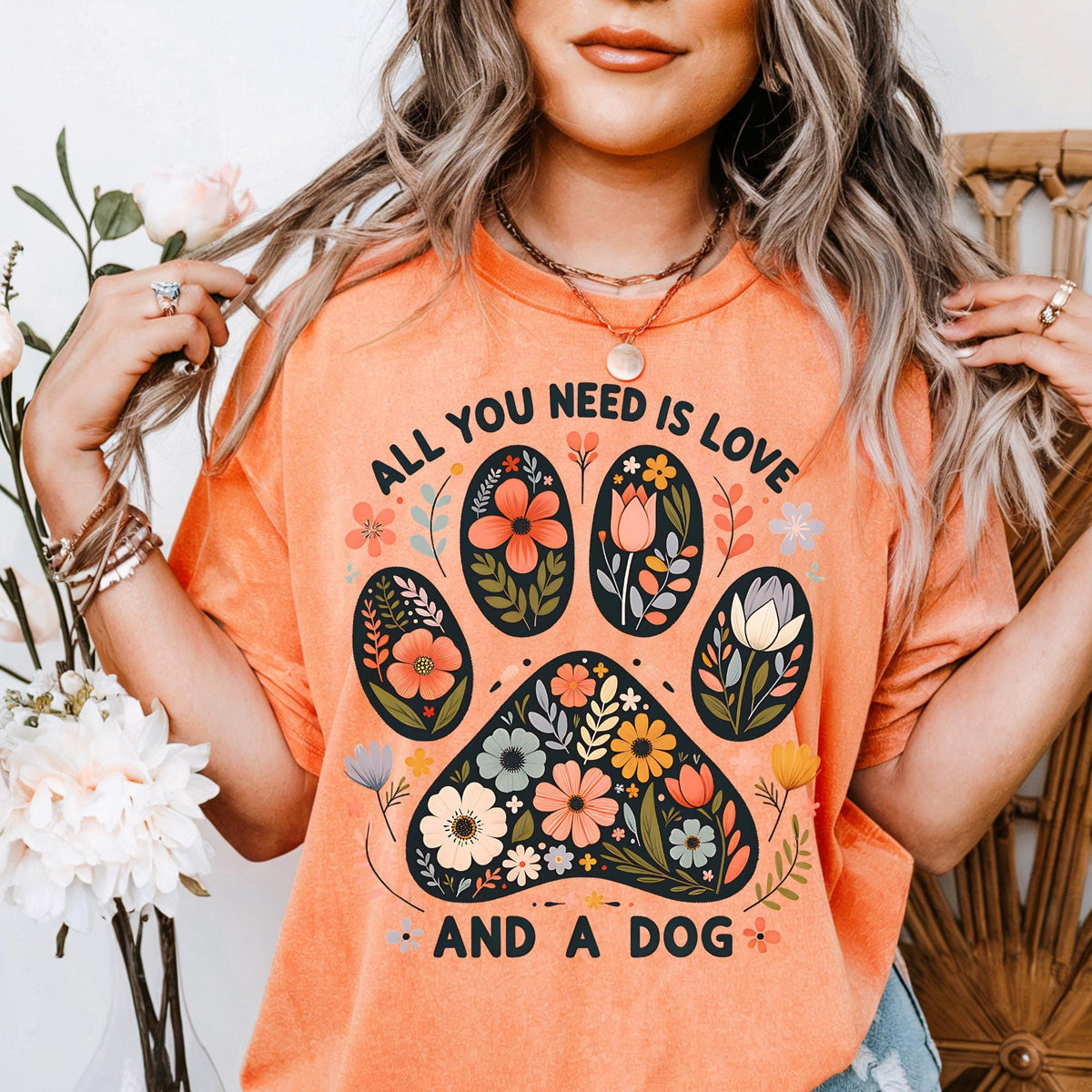 Floral Paw Print Dog Lover T-Shirt: Animal Rescue Gift