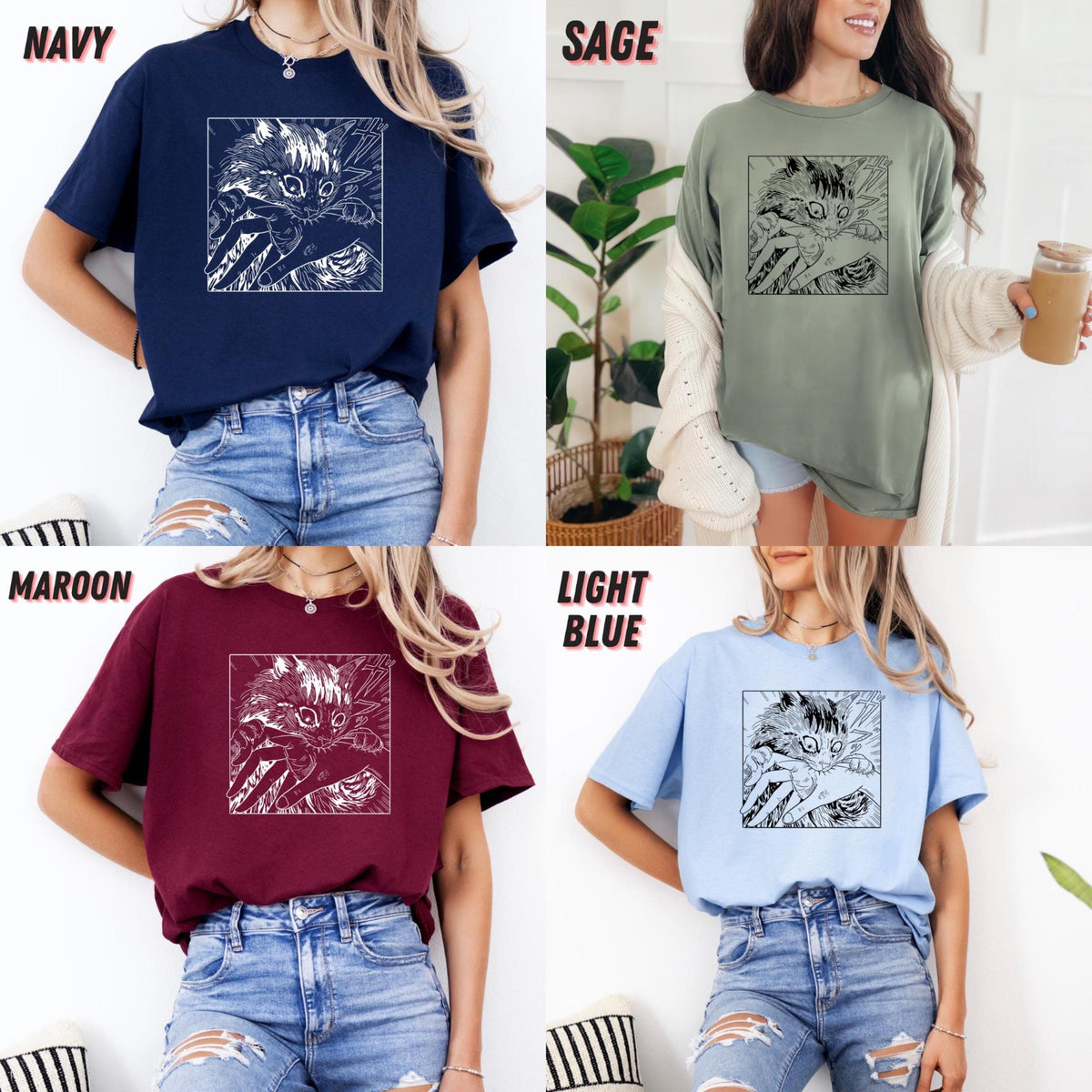 Unisex Cat Bite Shirt, Retro Junji Ito Horror Graphic Tee