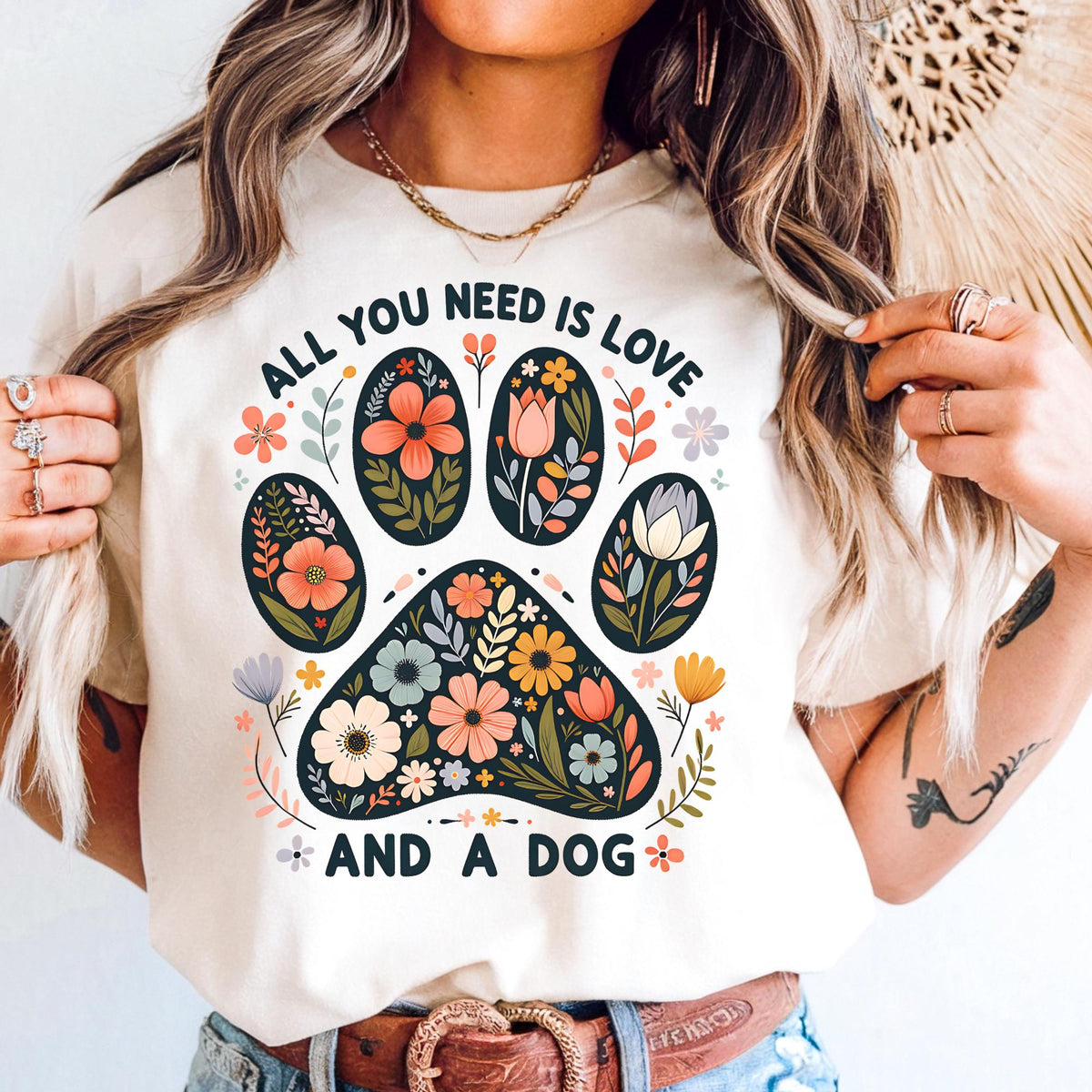 Floral Paw Print Dog Lover T-Shirt: Animal Rescue Gift