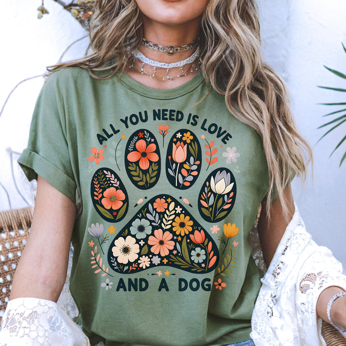 Floral Paw Print Dog Lover T-Shirt: Animal Rescue Gift