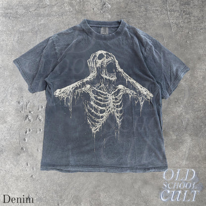 Screaming Skeleton T Shirt Scary Horror Graphic Tee, Creepy Ghoul Undead Vintage Retro Spooky Goth Costume Halloween Top Unisex Tshirt Gift