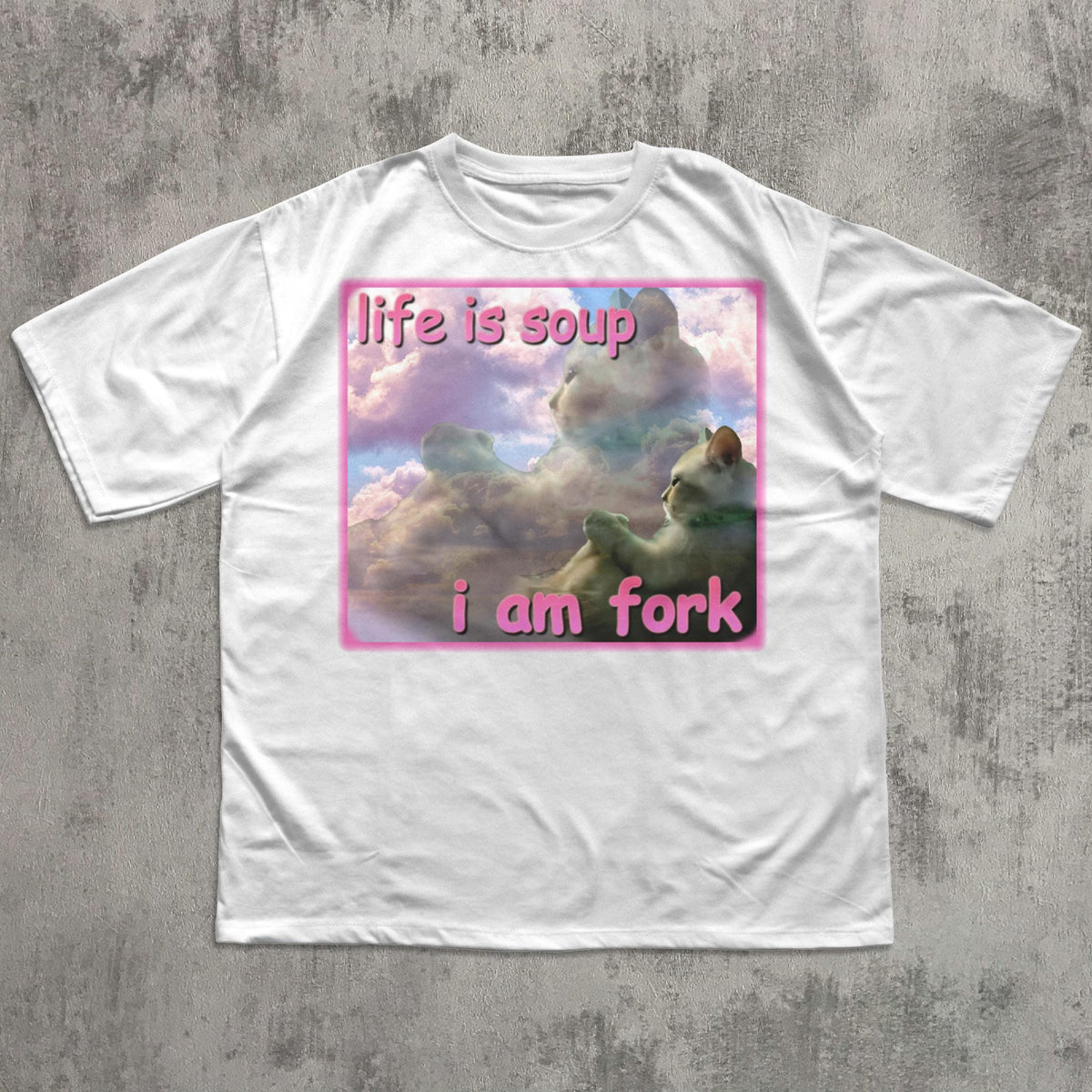 Life Is Soup I Am Fork Cat Graphic T-Shirt in White