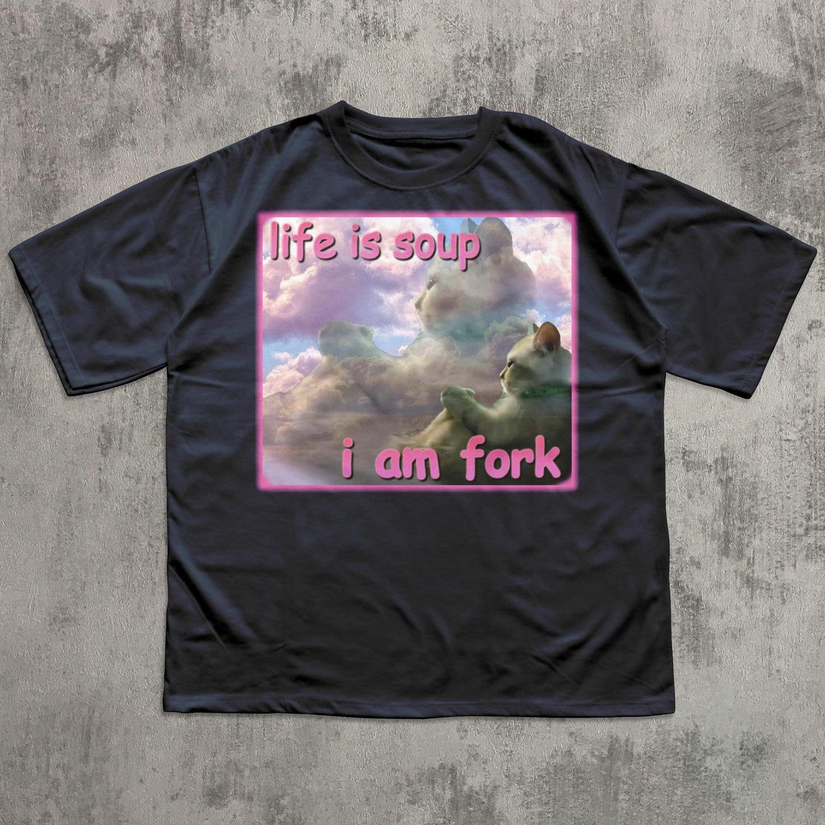 Life Is Soup I Am Fork Cat Graphic T-Shirt in Navy