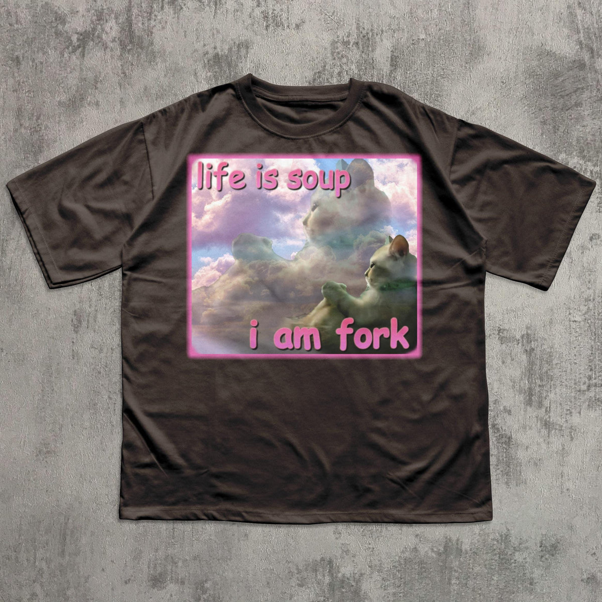 Life Is Soup I Am Fork Cat Graphic T-Shirt in Dark Chocolate