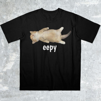 Eepy Cat, Silly Sleepy Cat Unhinged Sarcastic Humor Meme T-Shirt