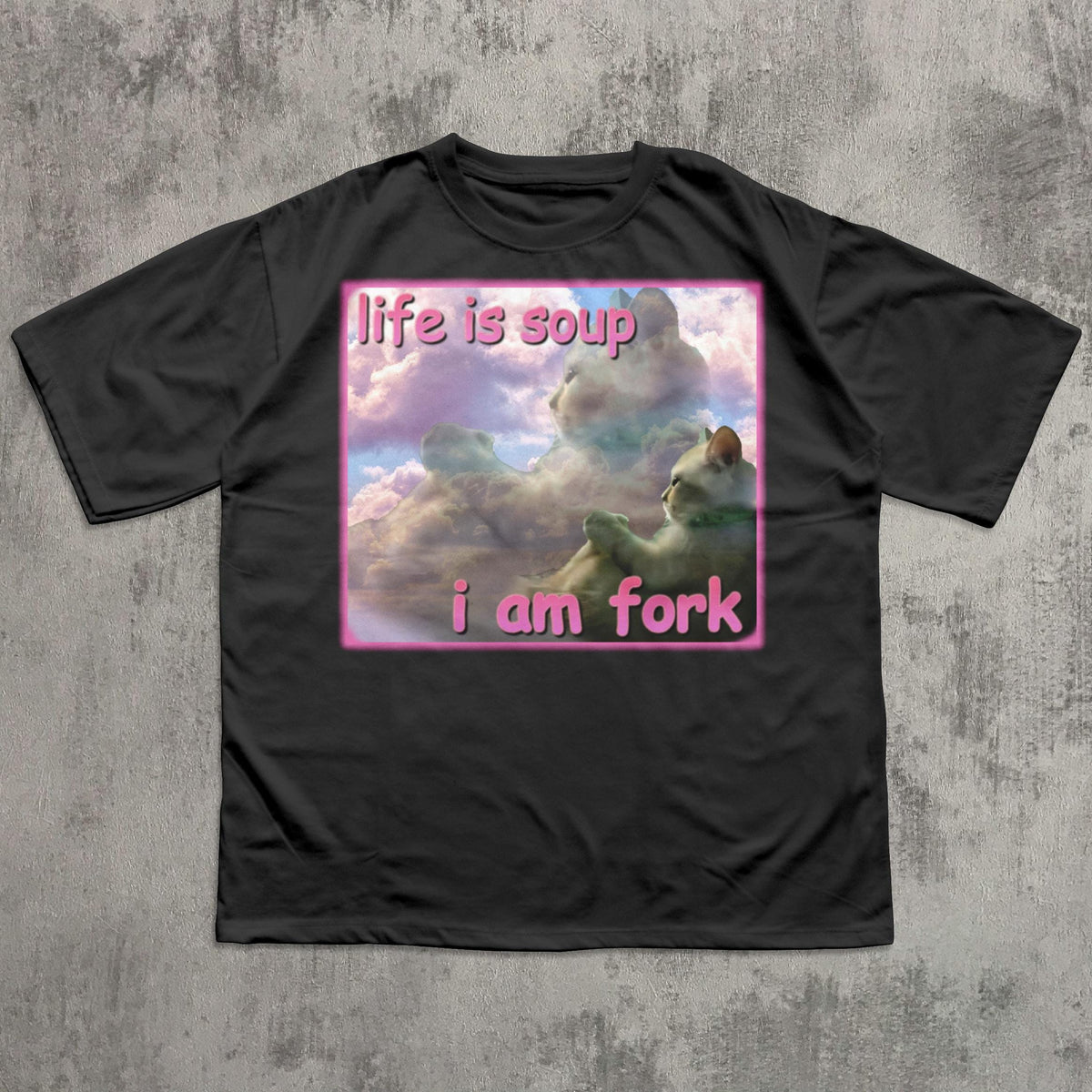 Life Is Soup I Am Fork Cat Graphic T-Shirt in Black