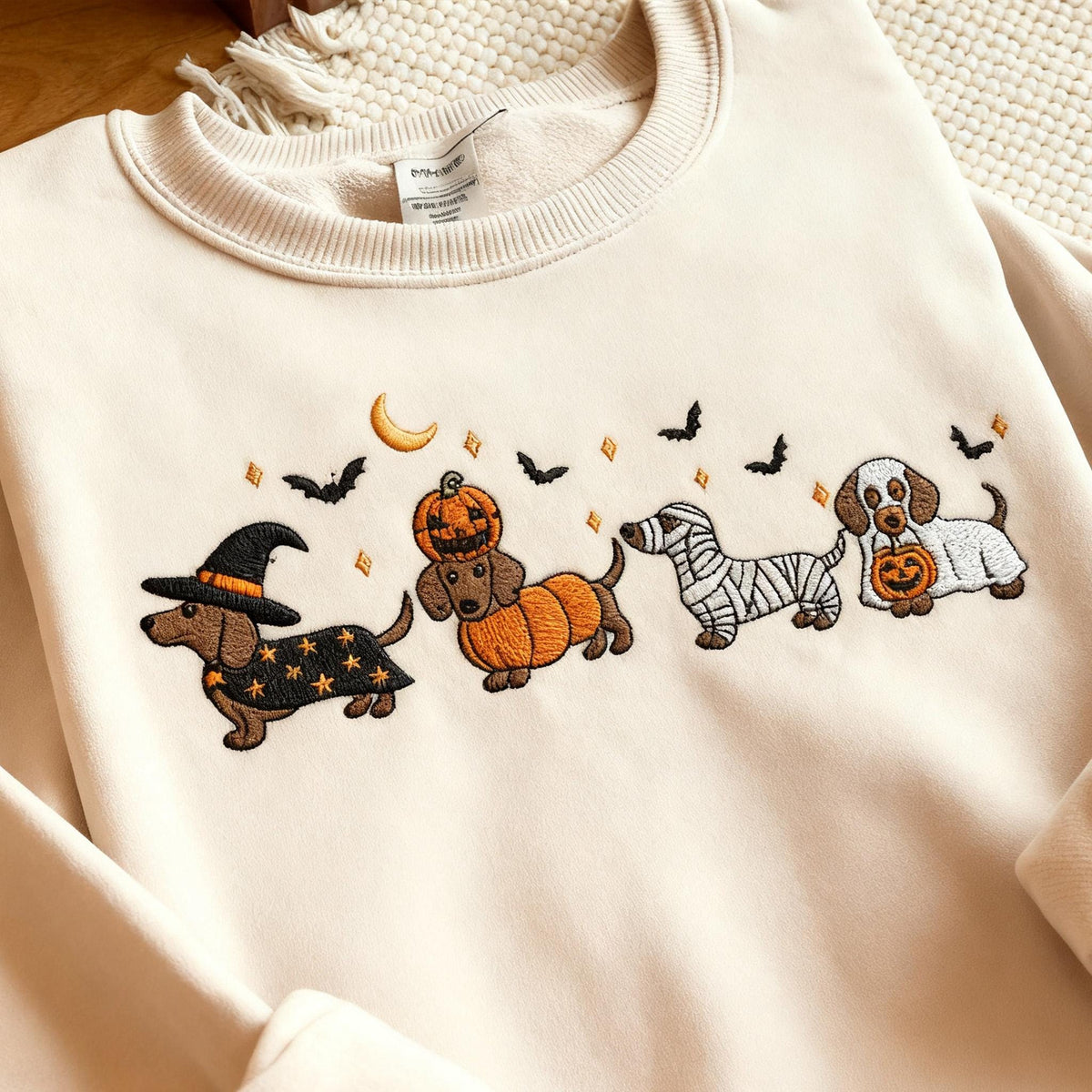 Dachshund Halloween Embroidered Sweatshirt, Cute Dog Costume Crewneck, Spooky Season Fall Dog Shirt, Wiener Dog Lover Tee, Dog Mom Shirt