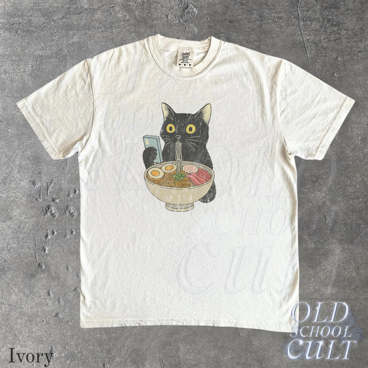 Cat Rahmen Unisex T-shirt, Cat Eating Ramen Funny Shirt, Graphic Tee for Cat Lovers, Vintage Kitty Top, Cool Casual Cat Print Shirt
