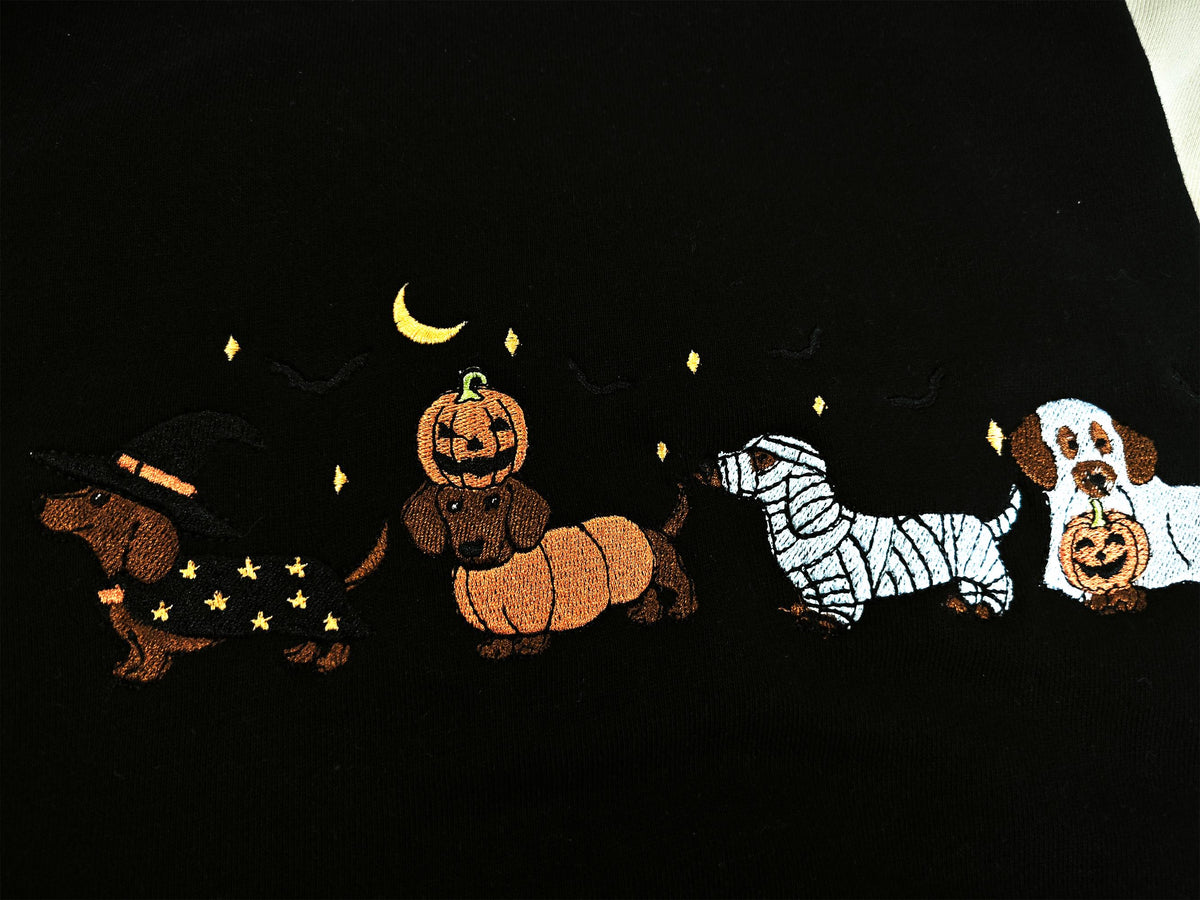 Dachshund Halloween Embroidered Sweatshirt, Cute Dog Costume Crewneck, Spooky Season Fall Dog Shirt, Wiener Dog Lover Tee, Dog Mom Shirt