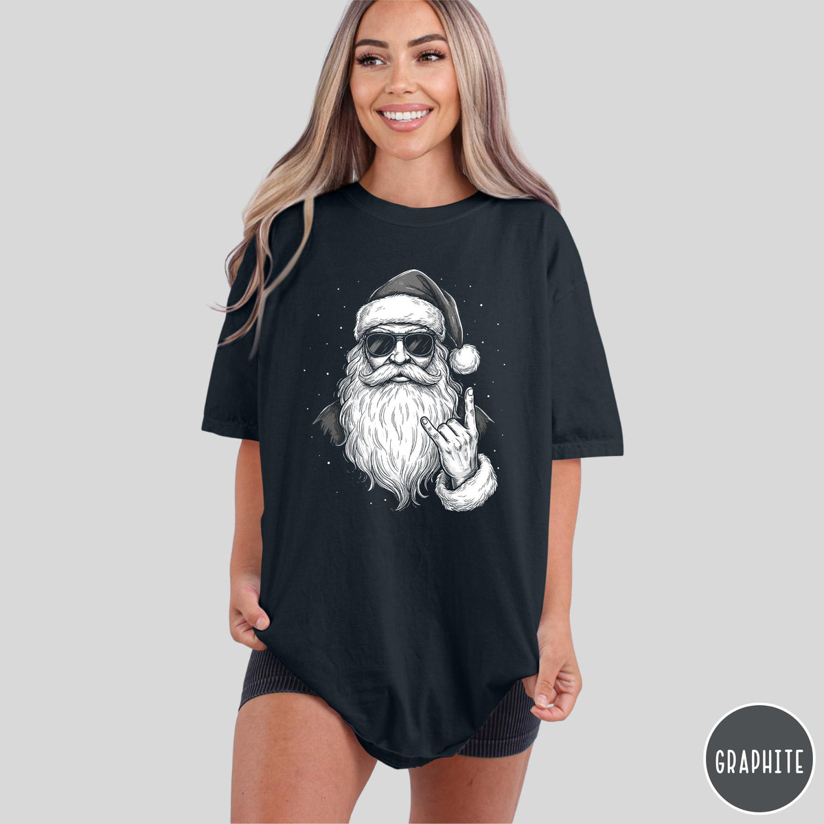 Rockin Santa Shirt, Metal Santa Graphic Tee, Funny Christmas Band Style T-Shirt, Vintage Holiday Unisex Top, Cool Xmas Gift Idea