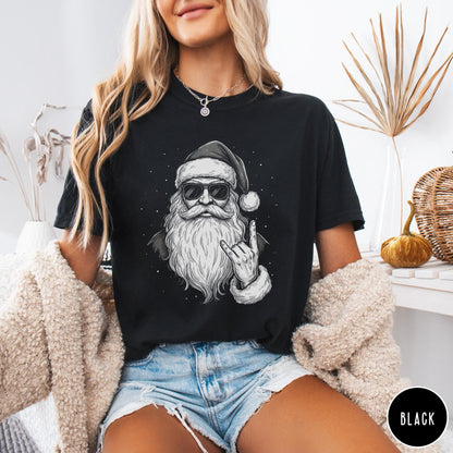 Rockin Santa Shirt, Metal Santa Graphic Tee, Funny Christmas Band Style T-Shirt, Vintage Holiday Unisex Top, Cool Xmas Gift Idea