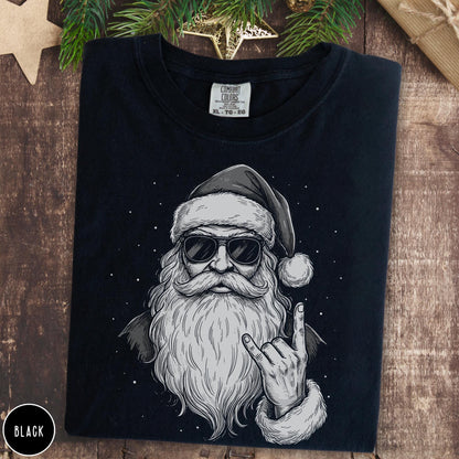 Rockin Santa Shirt, Metal Santa Graphic Tee, Funny Christmas Band Style T-Shirt, Vintage Holiday Unisex Top, Cool Xmas Gift Idea