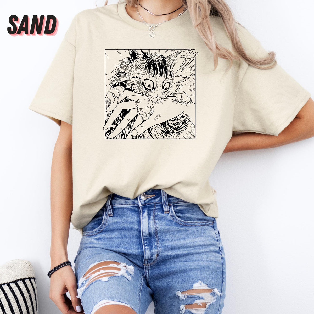 Unisex Cat Bite Shirt, Retro Junji Ito Horror Graphic Tee