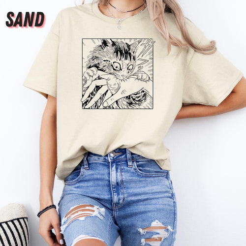 Unisex Cat Bite Shirt, Retro Junji Ito Horror Graphic Tee