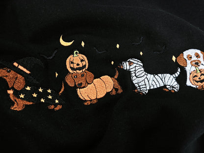 Dachshund Halloween Embroidered Sweatshirt, Cute Dog Costume Crewneck, Spooky Season Fall Dog Shirt, Wiener Dog Lover Tee, Dog Mom Shirt