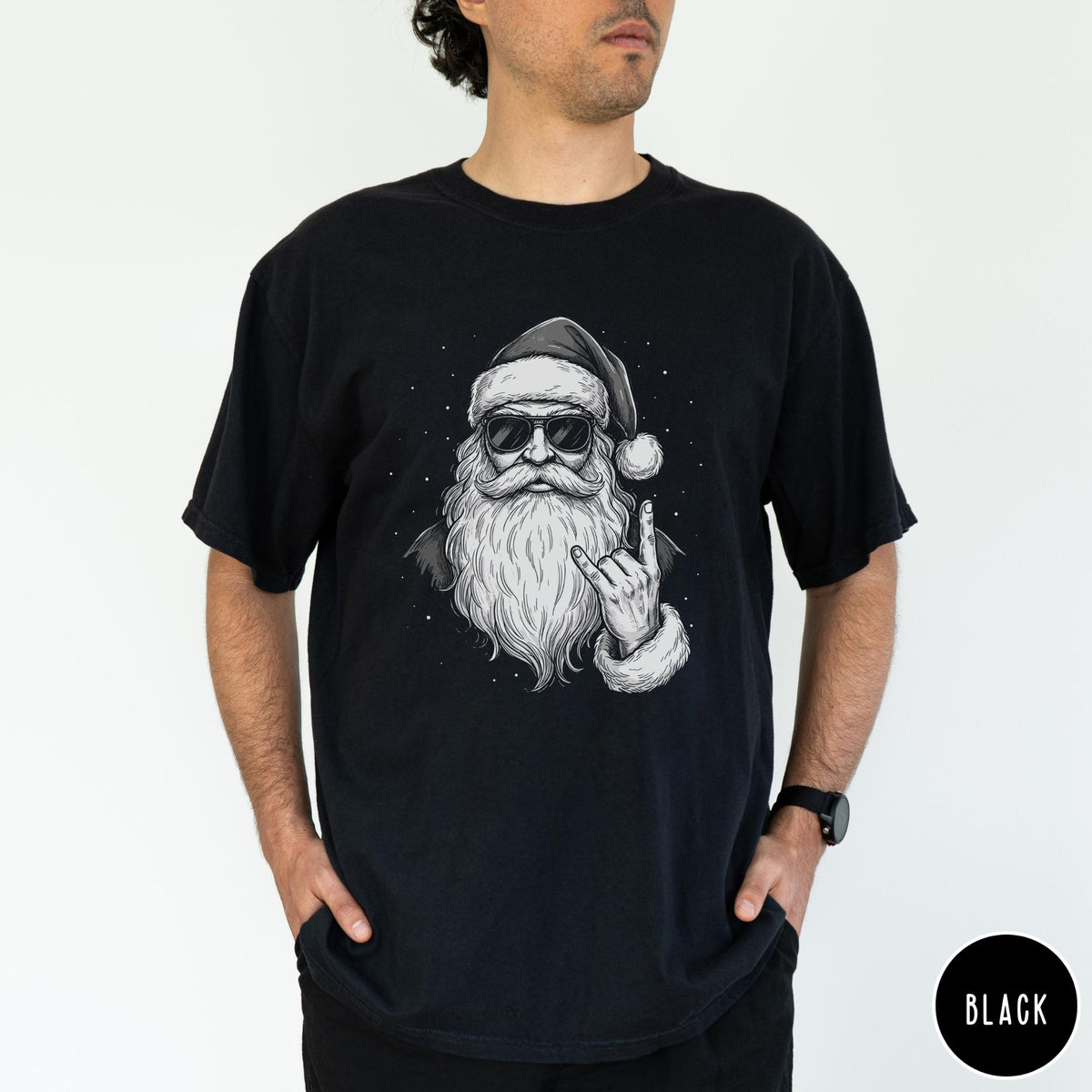 Rockin Santa Shirt, Metal Santa Graphic Tee, Funny Christmas Band Style T-Shirt, Vintage Holiday Unisex Top, Cool Xmas Gift Idea
