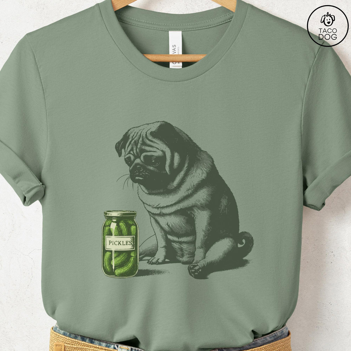 Pug Pickles T-Shirt: Pug Gift Sweatshirt or Hoodie or Tee Taco Dog
