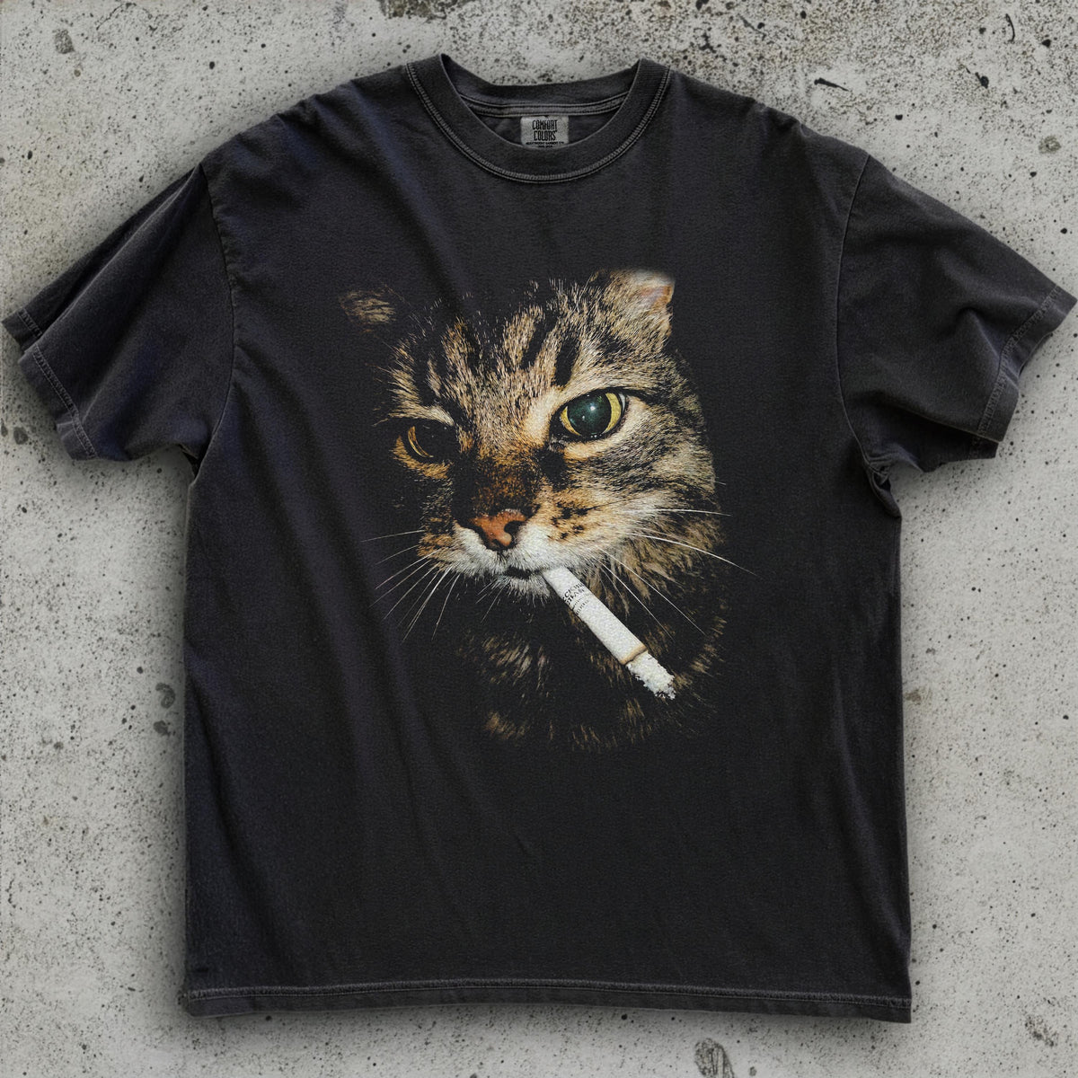 Smoking Cat Graphic Tee - Hard Pic Meme Shirt for Indie Sleaze