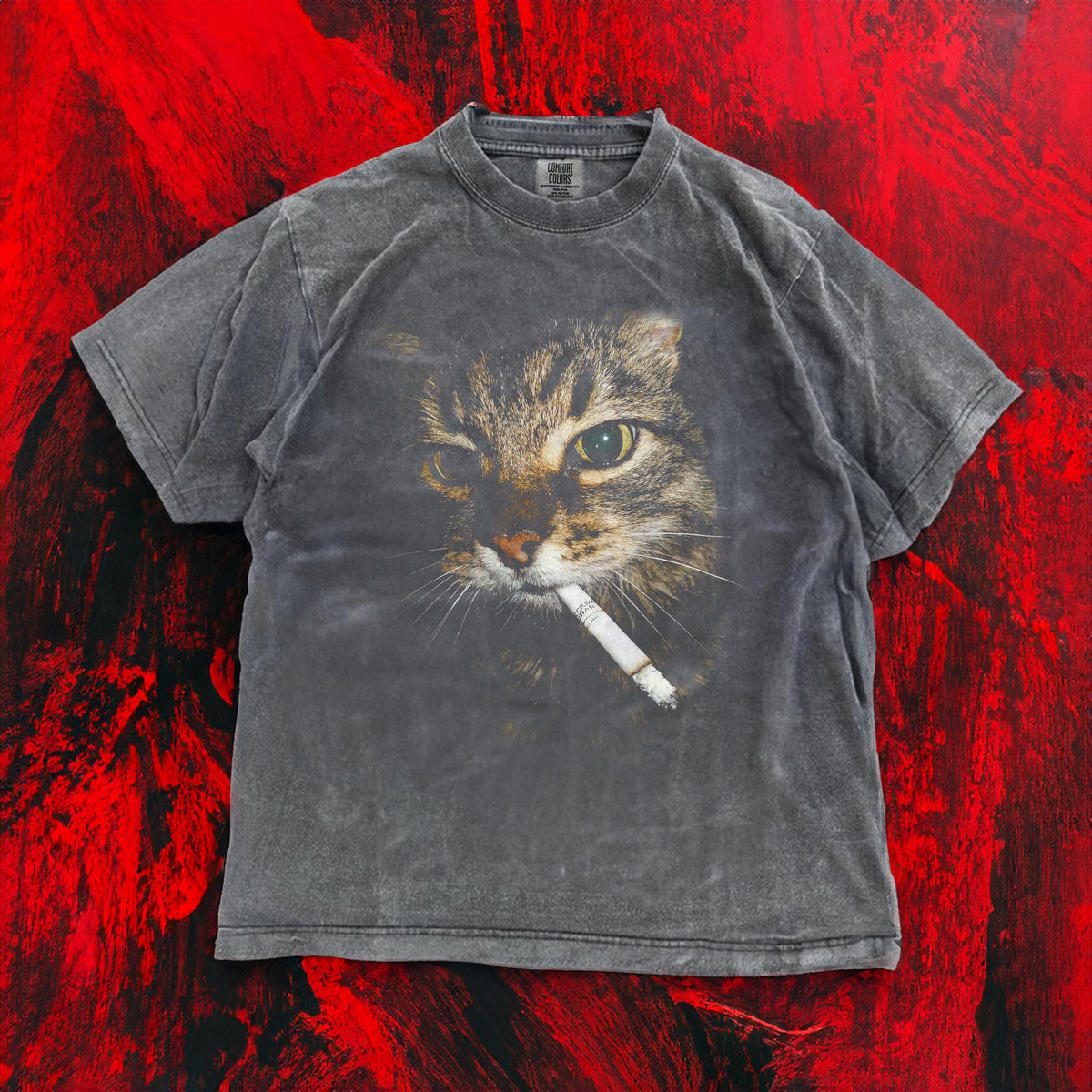 Smoking Cat Graphic Tee - Hard Pic Meme Shirt for Indie Sleaze