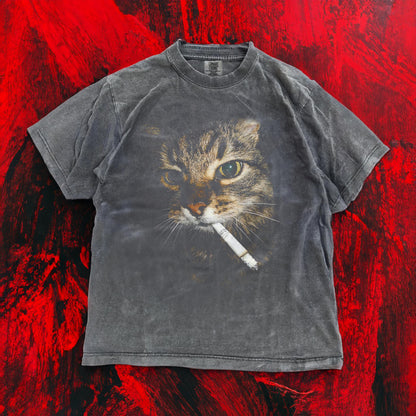 Smoking Cat Graphic Tee - Hard Pic Meme Shirt for Indie Sleaze