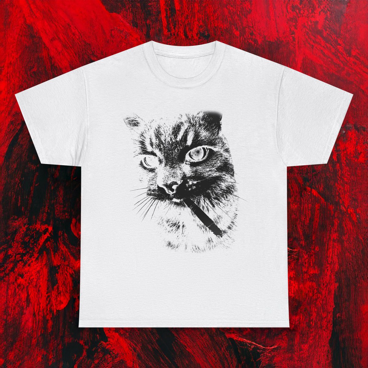 Smoking Cat Graphic Tee - Hard Pic Meme Shirt for Indie Sleaze