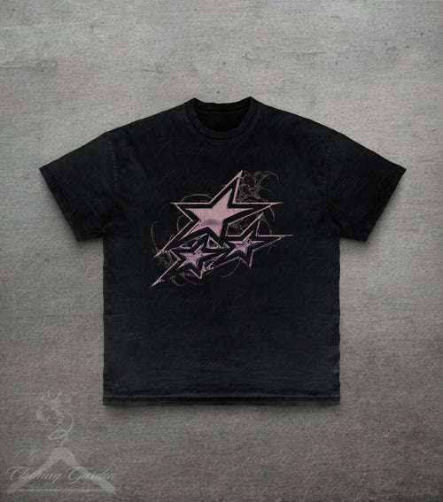 Pink Stars Graphic T-Shirt in Black
