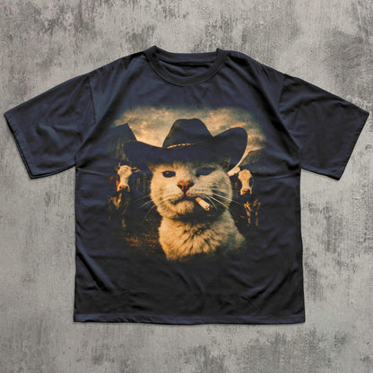 Funny Cowboy Cat T-shirt, Meme Shirts, Cats Lover Gift, Gag Gifts, Comfort Colors, Unisex Graphic Tee, Ironic Tshirts, Weird Tees