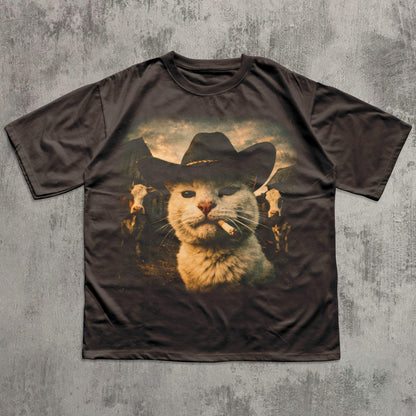 Funny Cowboy Cat T-shirt, Meme Shirts, Cats Lover Gift, Gag Gifts, Comfort Colors, Unisex Graphic Tee, Ironic Tshirts, Weird Tees