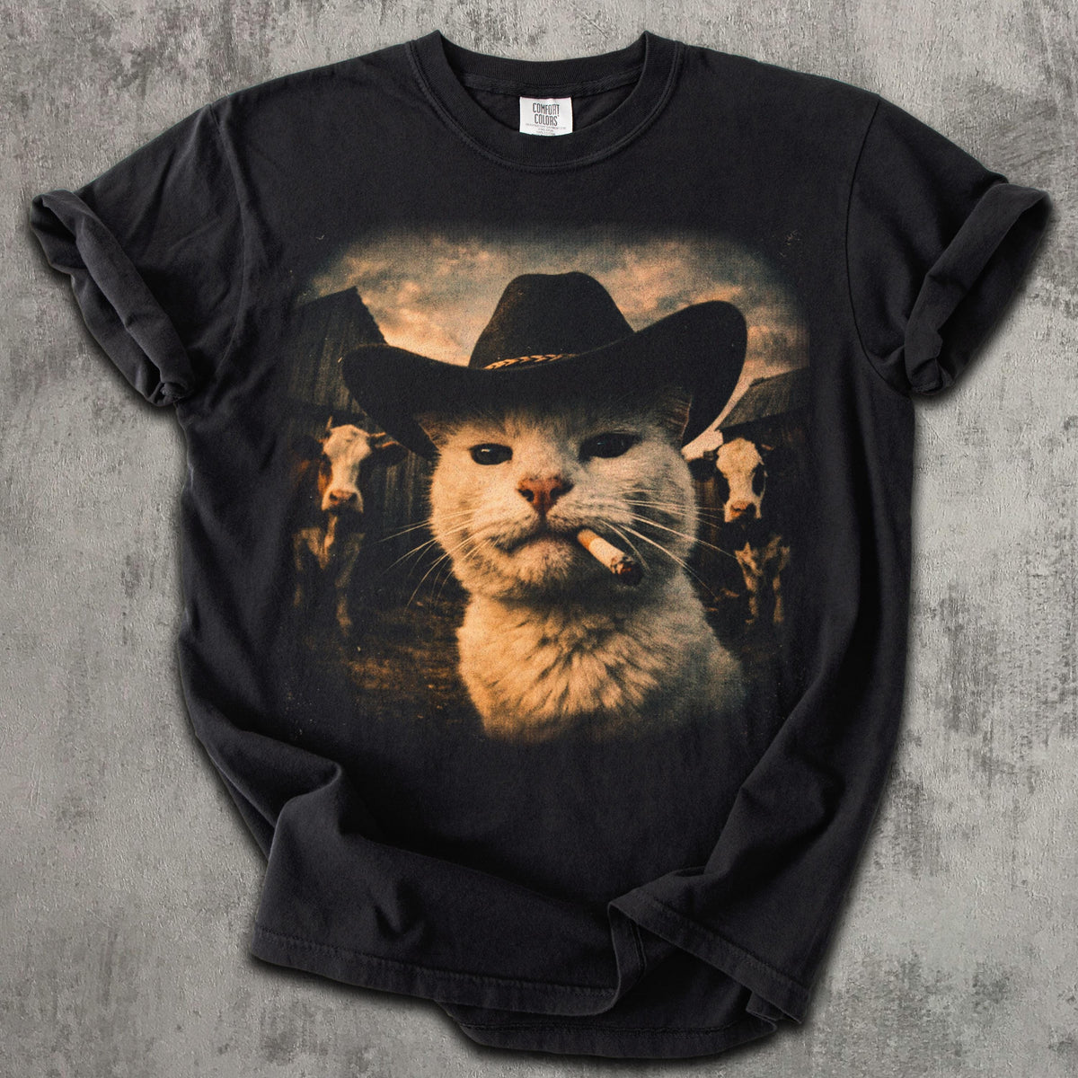 Funny Cowboy Cat T-shirt, Meme Shirts, Cats Lover Gift, Gag Gifts, Comfort Colors, Unisex Graphic Tee, Ironic Tshirts, Weird Tees