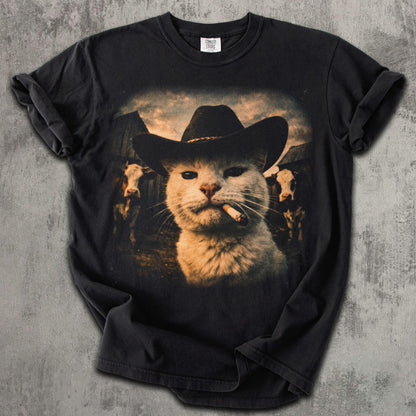 Funny Cowboy Cat T-shirt, Meme Shirts, Cats Lover Gift, Gag Gifts, Comfort Colors, Unisex Graphic Tee, Ironic Tshirts, Weird Tees