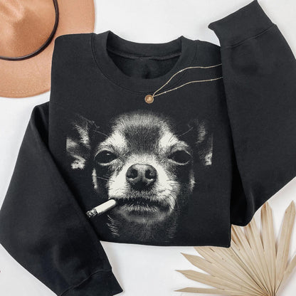 Smoking Chihuahua Shirt, Vintage Y2K Grunge Dog Graphic Tee, Funny Edgy Meme Gift