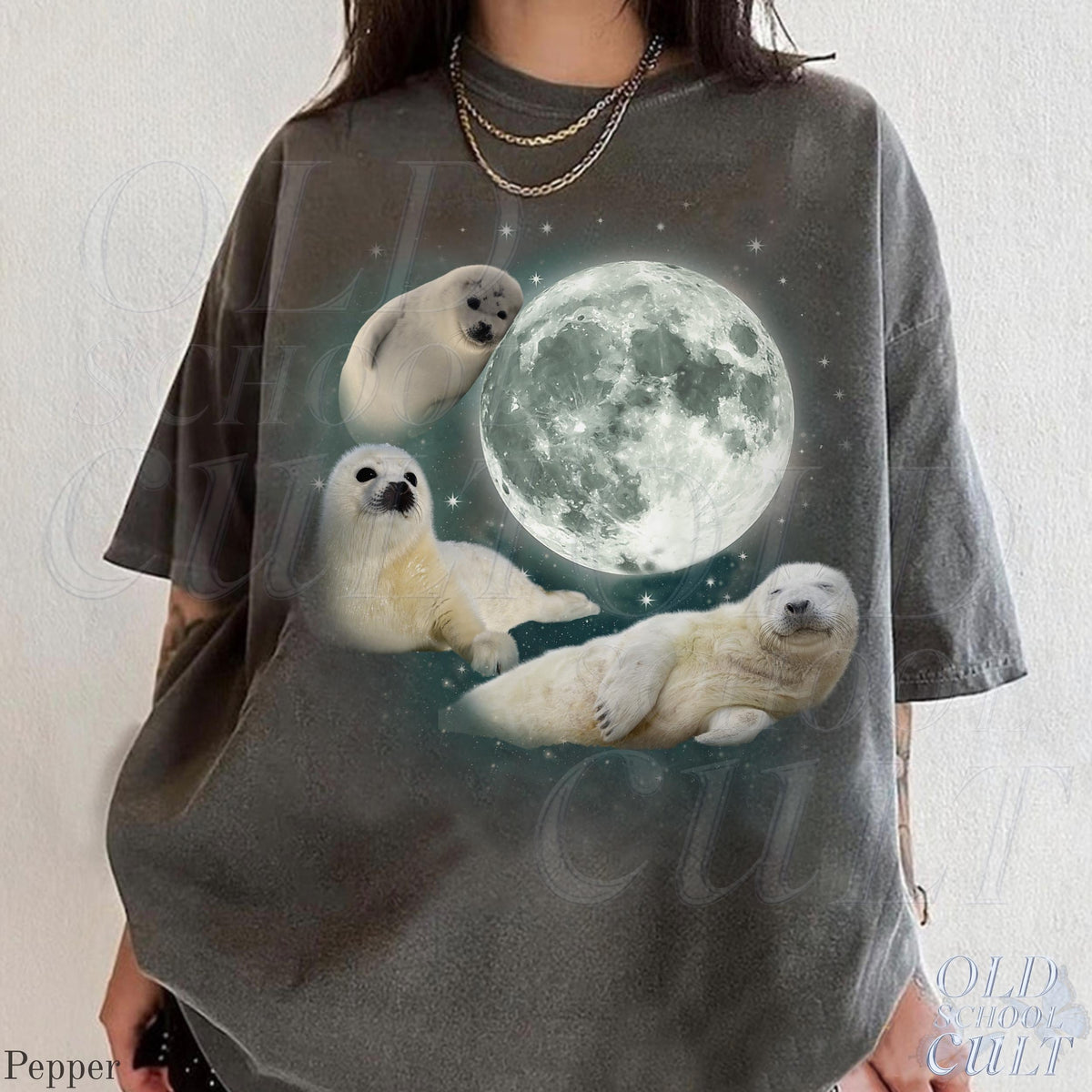 Three Baby Seal Vintage Graphic T-shirts, Retro Sea Dog Moon Tshirt, Seal Lovers, Cute Sea Dog Tee, Relaxed Washed Adult Tee, Fun Gifts