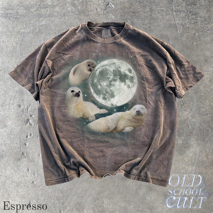Three Baby Seal Vintage Graphic T-shirts, Retro Sea Dog Moon Tshirt, Seal Lovers, Cute Sea Dog Tee, Relaxed Washed Adult Tee, Fun Gifts