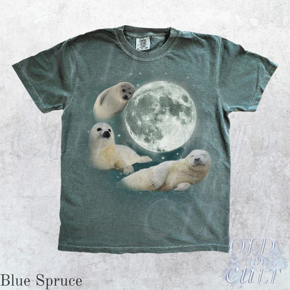 Three Baby Seal Vintage Graphic T-shirts, Retro Sea Dog Moon Tshirt, Seal Lovers, Cute Sea Dog Tee, Relaxed Washed Adult Tee, Fun Gifts