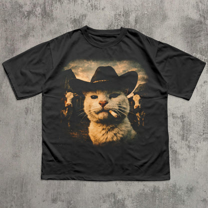 Funny Cowboy Cat T-shirt, Meme Shirts, Cats Lover Gift, Gag Gifts, Comfort Colors, Unisex Graphic Tee, Ironic Tshirts, Weird Tees