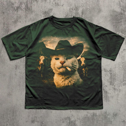 Funny Cowboy Cat T-shirt, Meme Shirts, Cats Lover Gift, Gag Gifts, Comfort Colors, Unisex Graphic Tee, Ironic Tshirts, Weird Tees