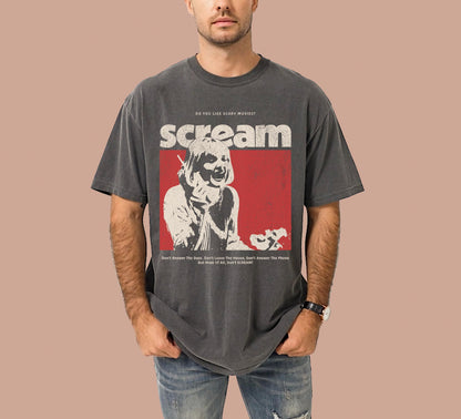 Comfort Colors Scream Horror Halloween Graphic Tee. Retro 90's Cult Movie Shirt