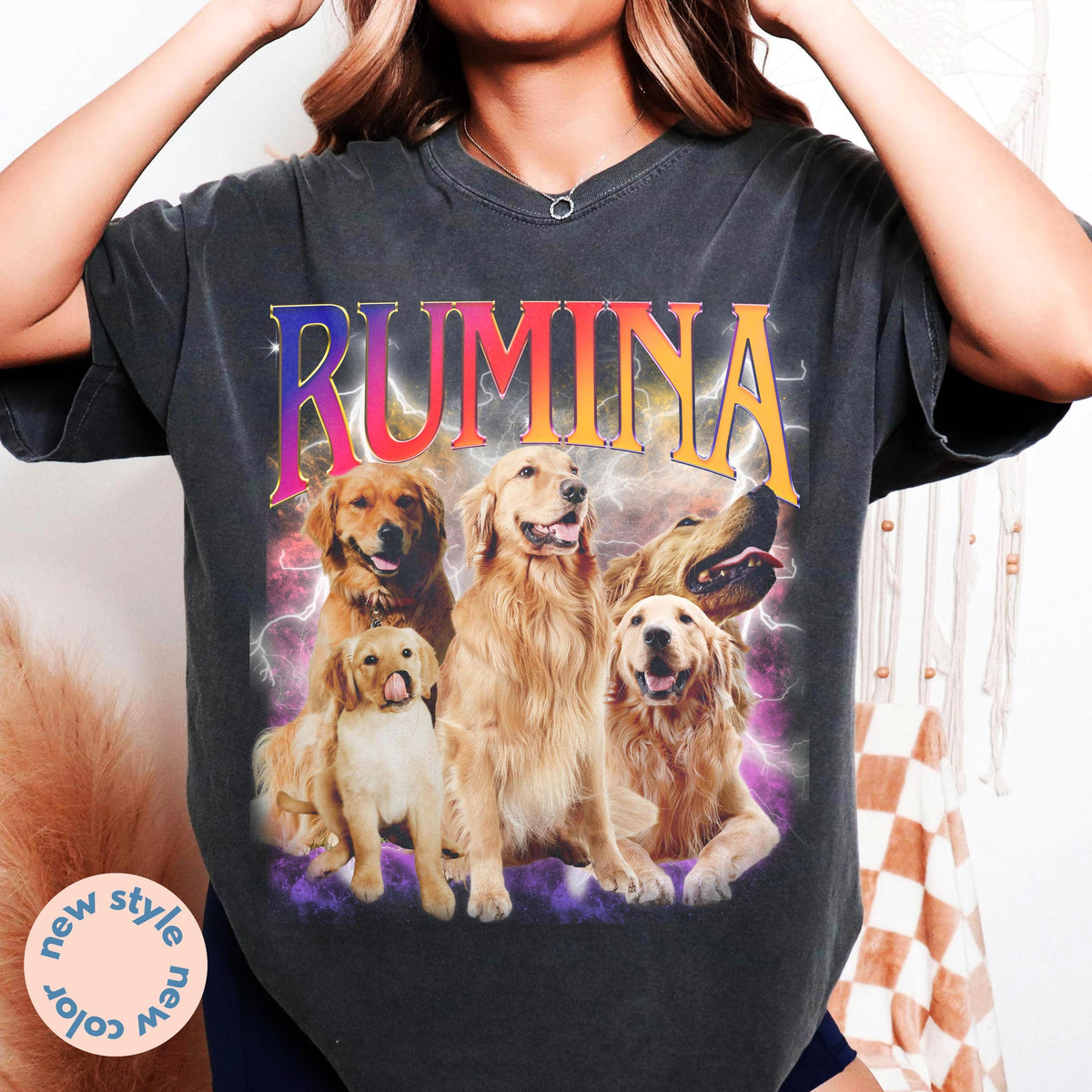 Custom Comfort Colors Dog Pet Photo + Name TShirt, Retro Dog Shirt, Personalized Cat Shirt, 90s Pet shirt, Women Tee