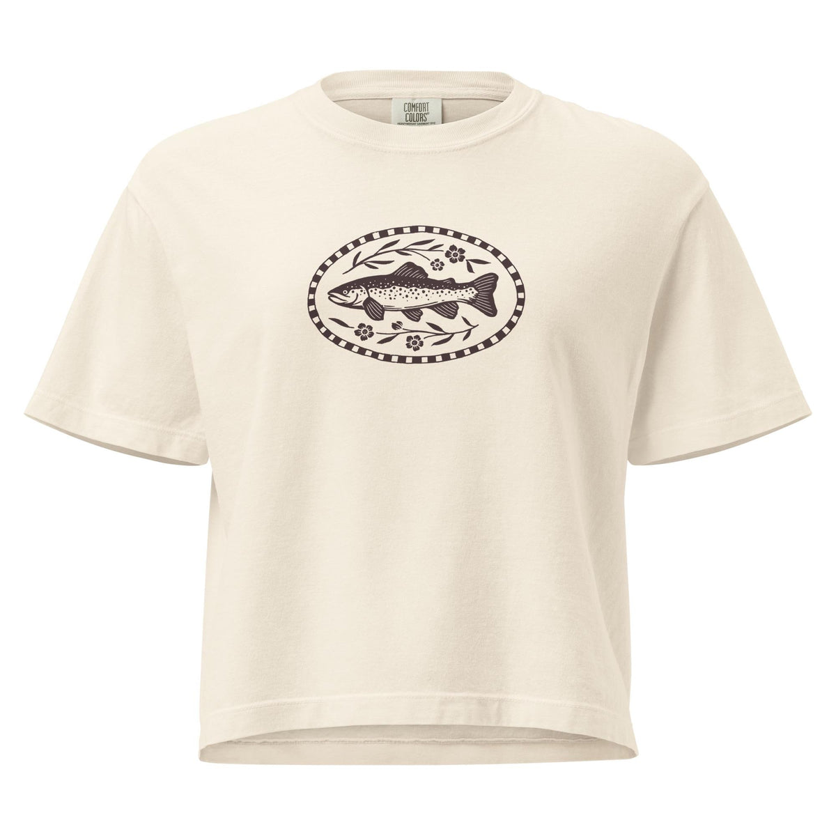 Whimsy Folk Mountain Trout Graphic Tee: 100% Cotton Illustrated Summer Shirt