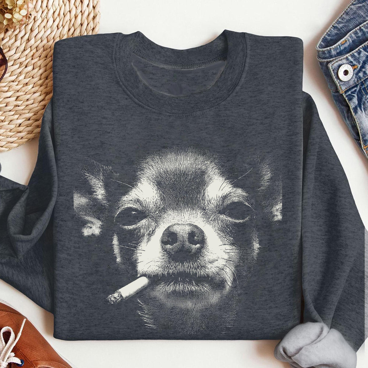 Smoking Chihuahua Shirt, Vintage Y2K Grunge Dog Graphic Tee, Funny Edgy Meme Gift