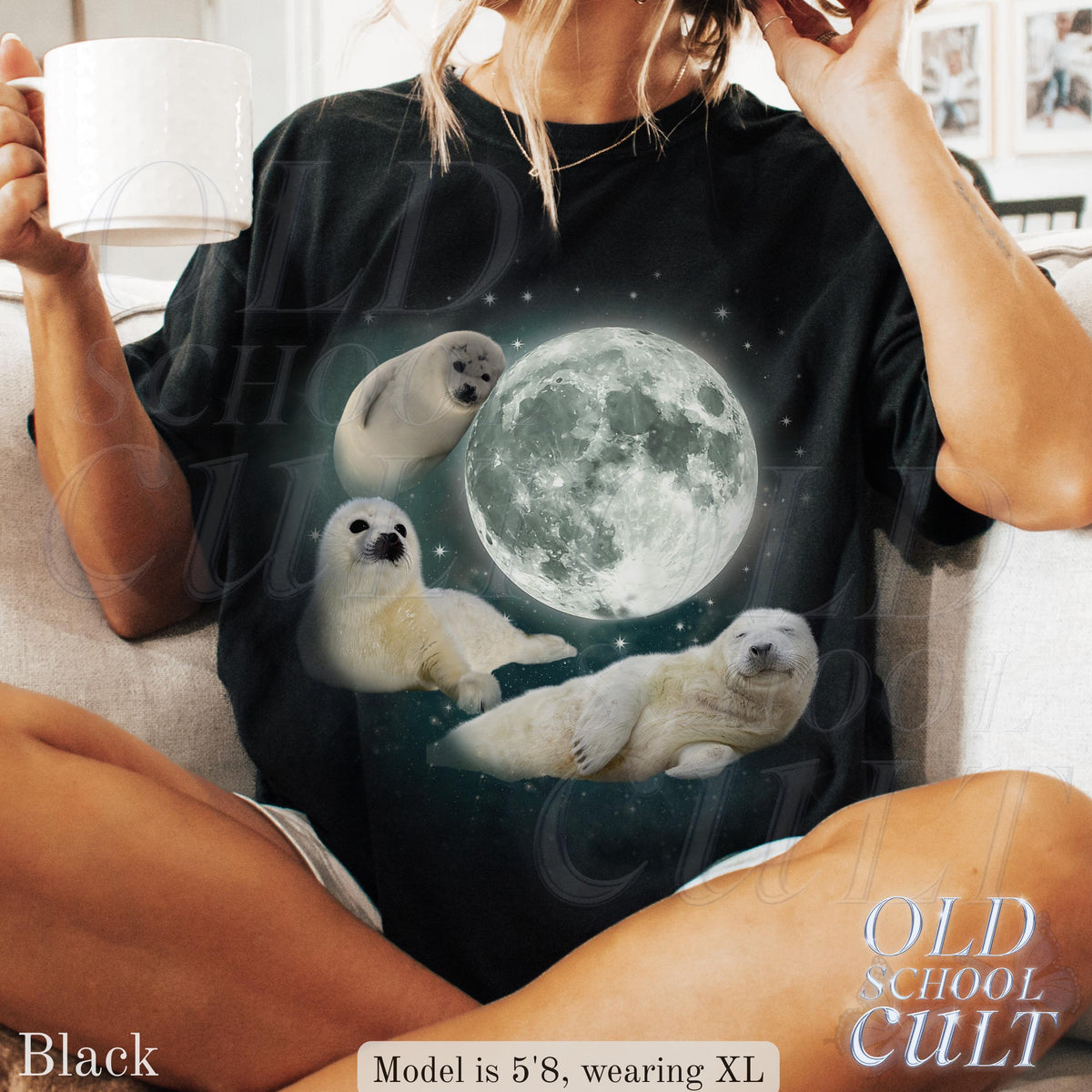 Three Baby Seal Vintage Graphic T-shirts, Retro Sea Dog Moon Tshirt, Seal Lovers, Cute Sea Dog Tee, Relaxed Washed Adult Tee, Fun Gifts