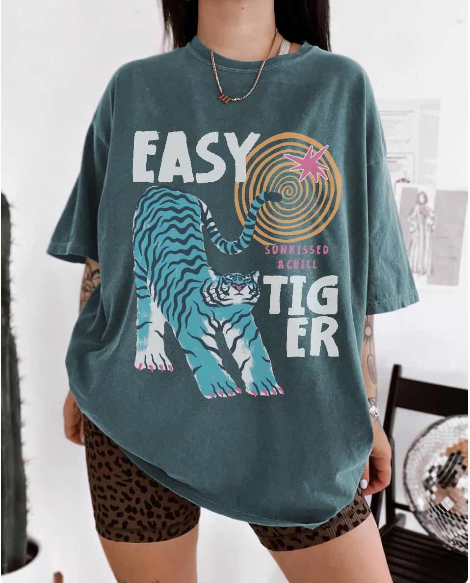 Sun-kissed Tiger Comfort colors UNISEX T shirt : Retro Tiger Graphic Tee, Summer boho beach vibe