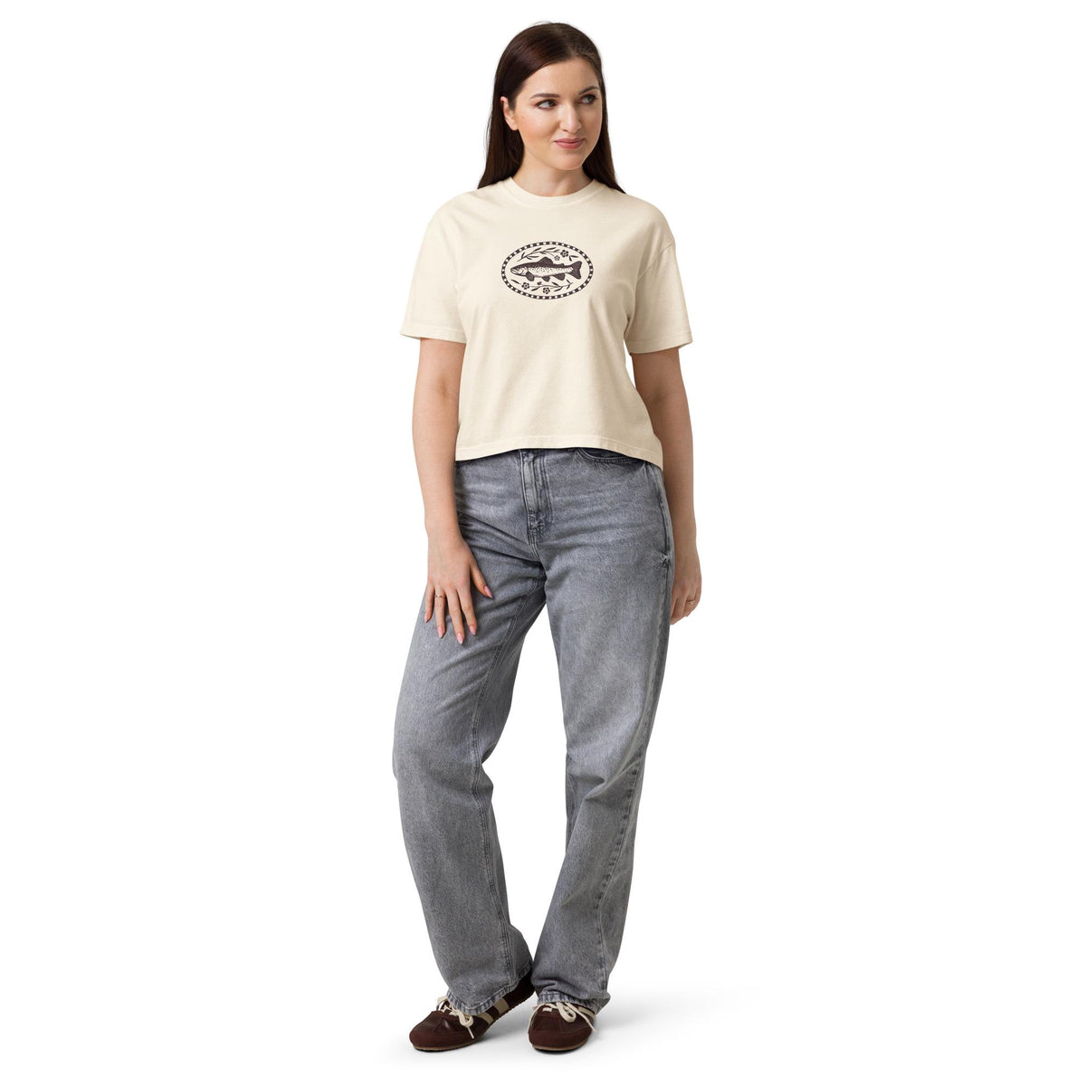 Whimsy Folk Mountain Trout Graphic Tee: 100% Cotton Illustrated Summer Shirt