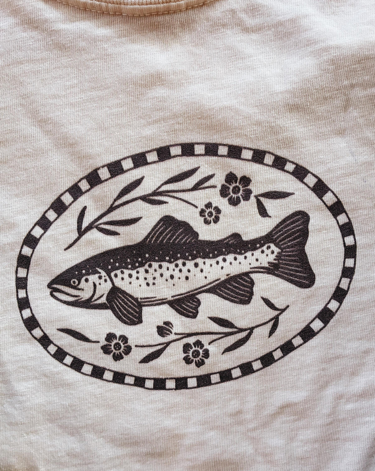 Whimsy Folk Mountain Trout Graphic Tee: 100% Cotton Illustrated Summer Shirt