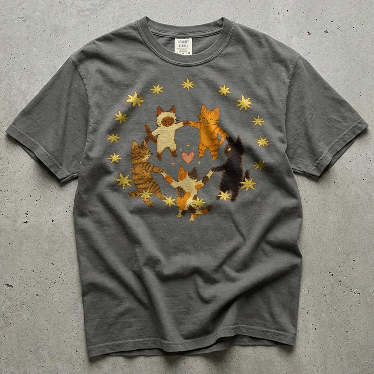 Comfort Colors Dancing Cats T-Shirt, Cat Lover Shirt, Retro 70s Vibe, Gift for Cat Mom