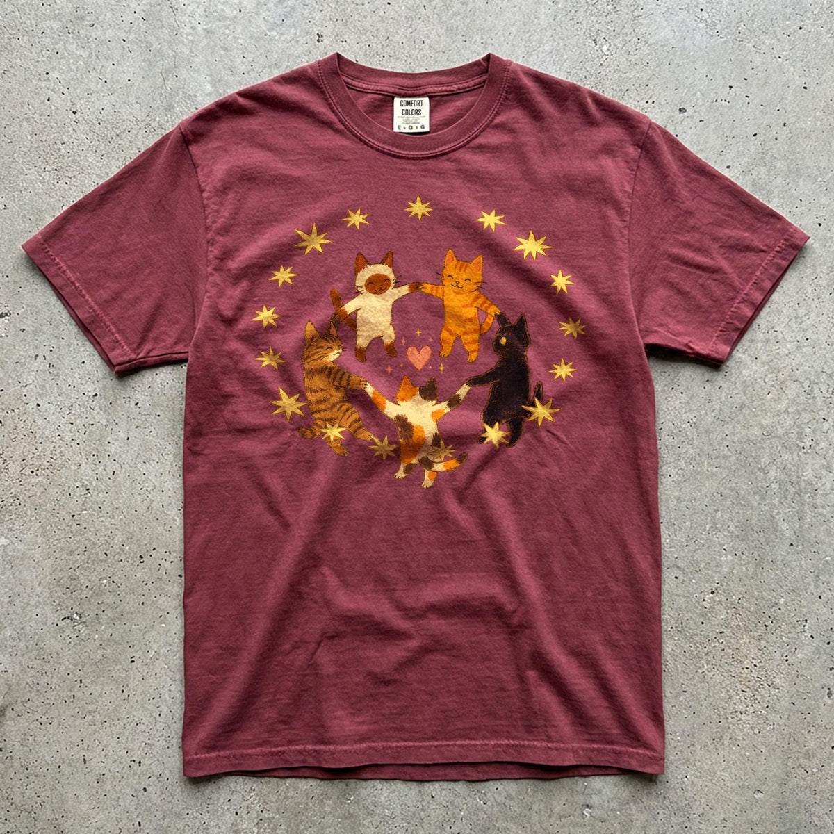 Comfort Colors Dancing Cats T-Shirt, Cat Lover Shirt, Retro 70s Vibe, Gift for Cat Mom