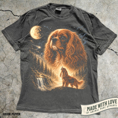 Cavalier Howling to The Moon Vintage T-Shirt, 90s Retro Animal Graphic Tee, Ruby Cavalier King Charles Spaniel Shirt, Silly Full Moon Shirt